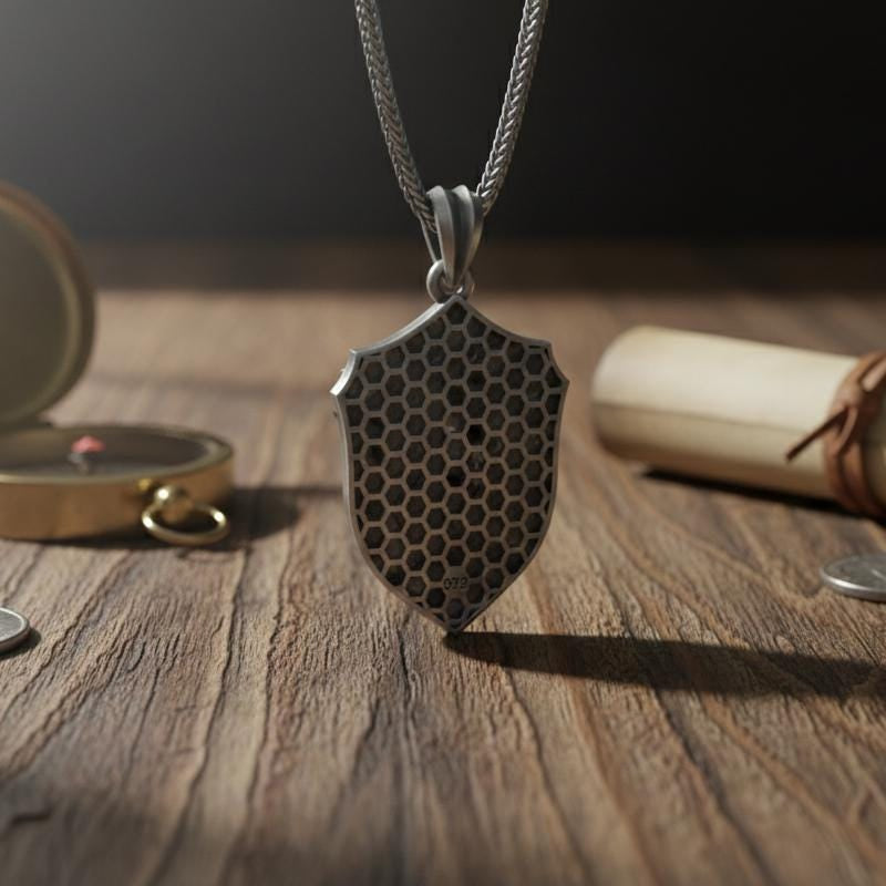 Üç Aslan Kalkan Kolye Ucu Oksitlenmiş Gümüş Takı