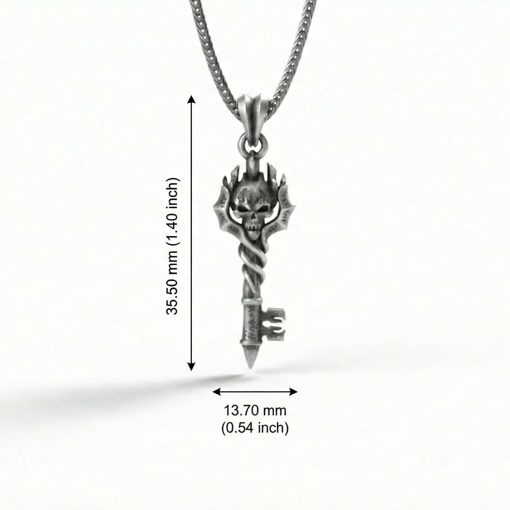 Gotik Kafatası Anahtar Gümüş Kolye