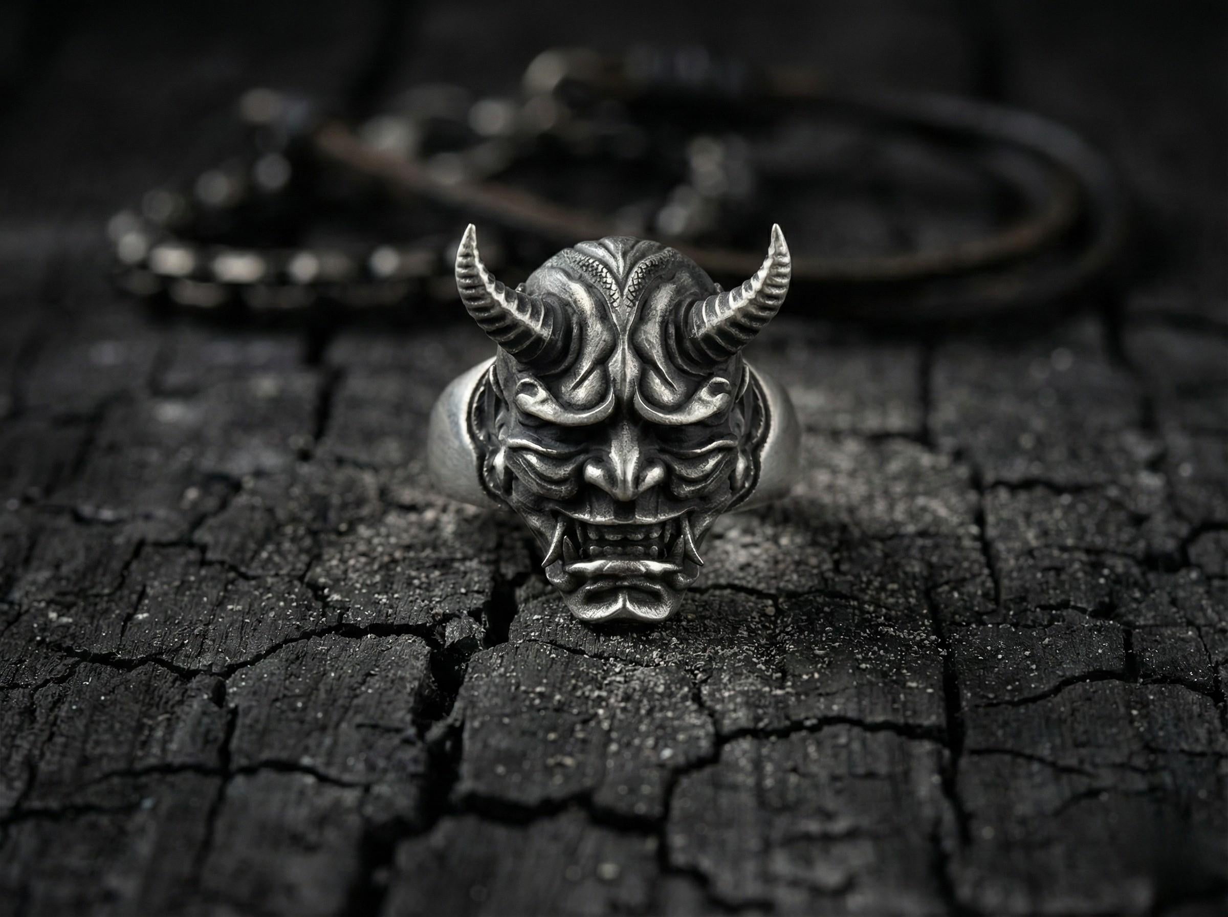 Oni Şeytan Yüzüğü – 925 Gümüş Japon Maskesi Takısı