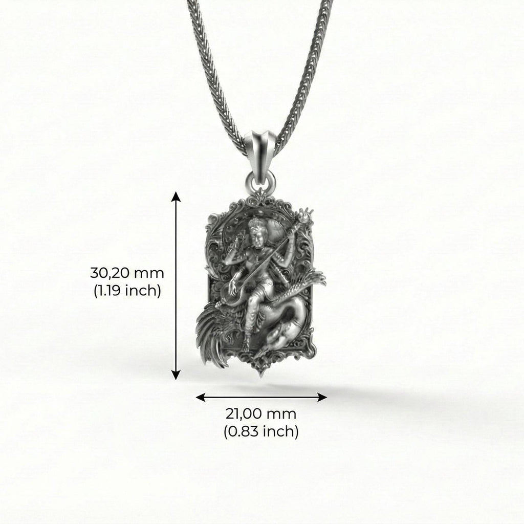 Saraswati Tanrıçası Gümüş Kolye Ucu Hindu Takısı