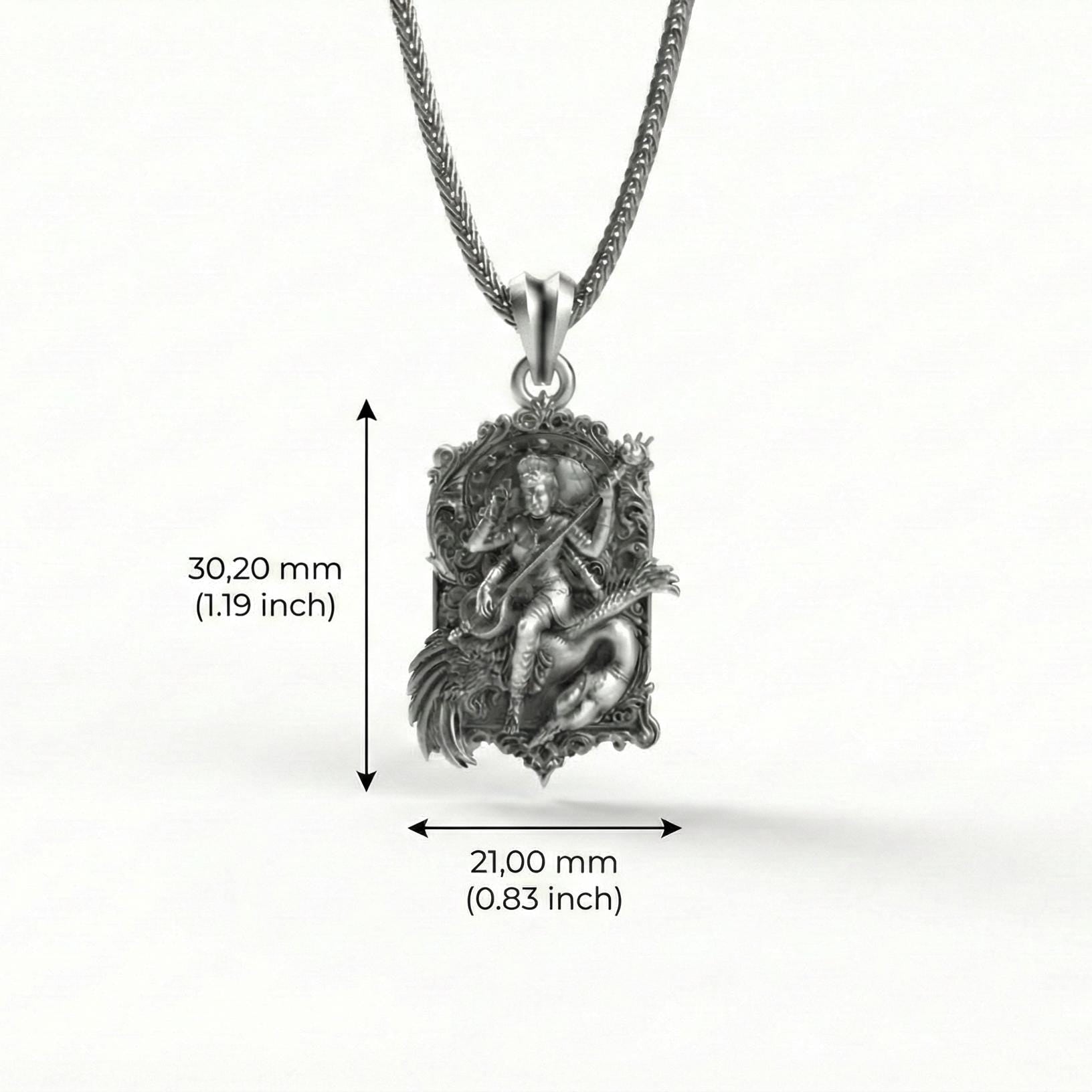 Saraswati Tanrıçası Gümüş Kolye Ucu Hindu Takısı