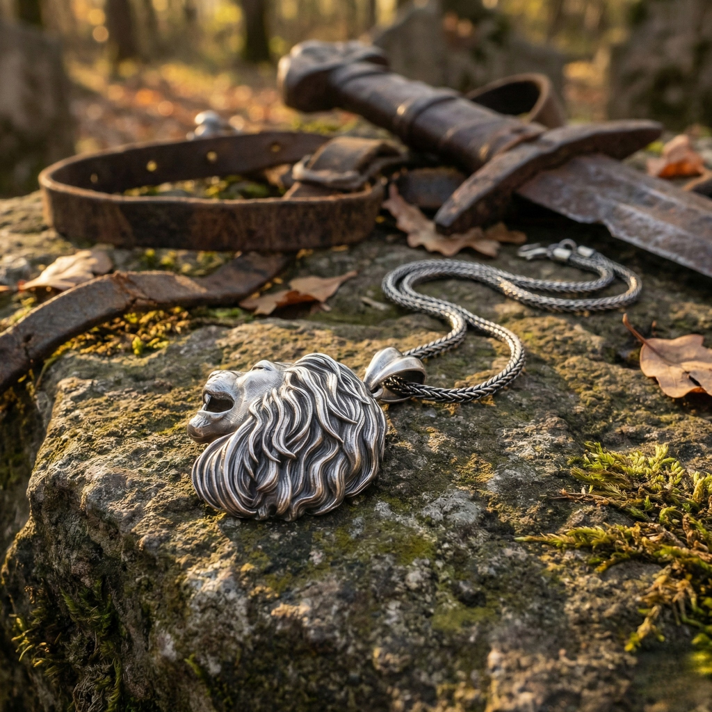 Aslan Kolye: Gotik Oksitli Gümüş - Erkekler İçin El Yapımı