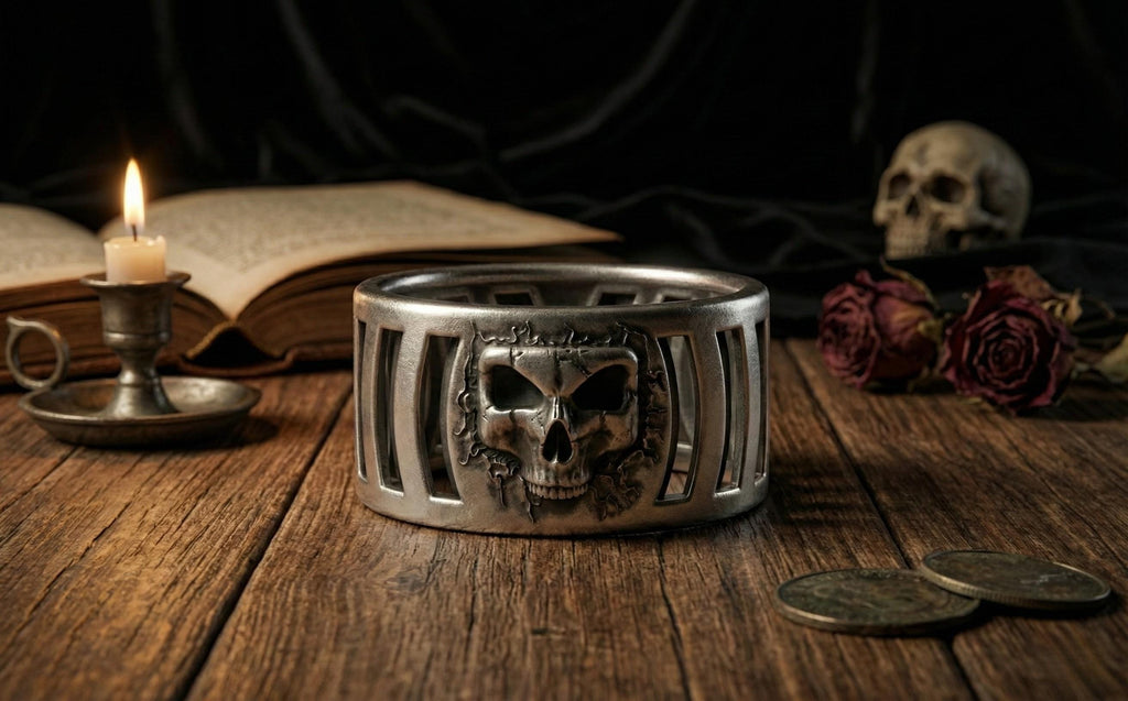 925 Ayar Gümüş Kafatası Yüzüğü – Erkekler için Oksitlenmiş Gotik Kafes Tarzı Yüzük