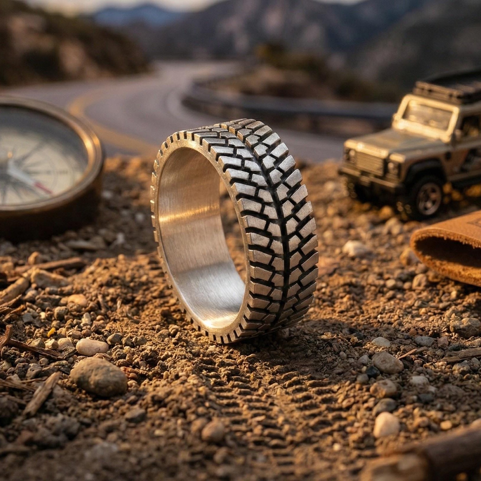 Lastik Desenli Gümüş Yüzük – 925 Ayar Oksitlenmiş Alyans