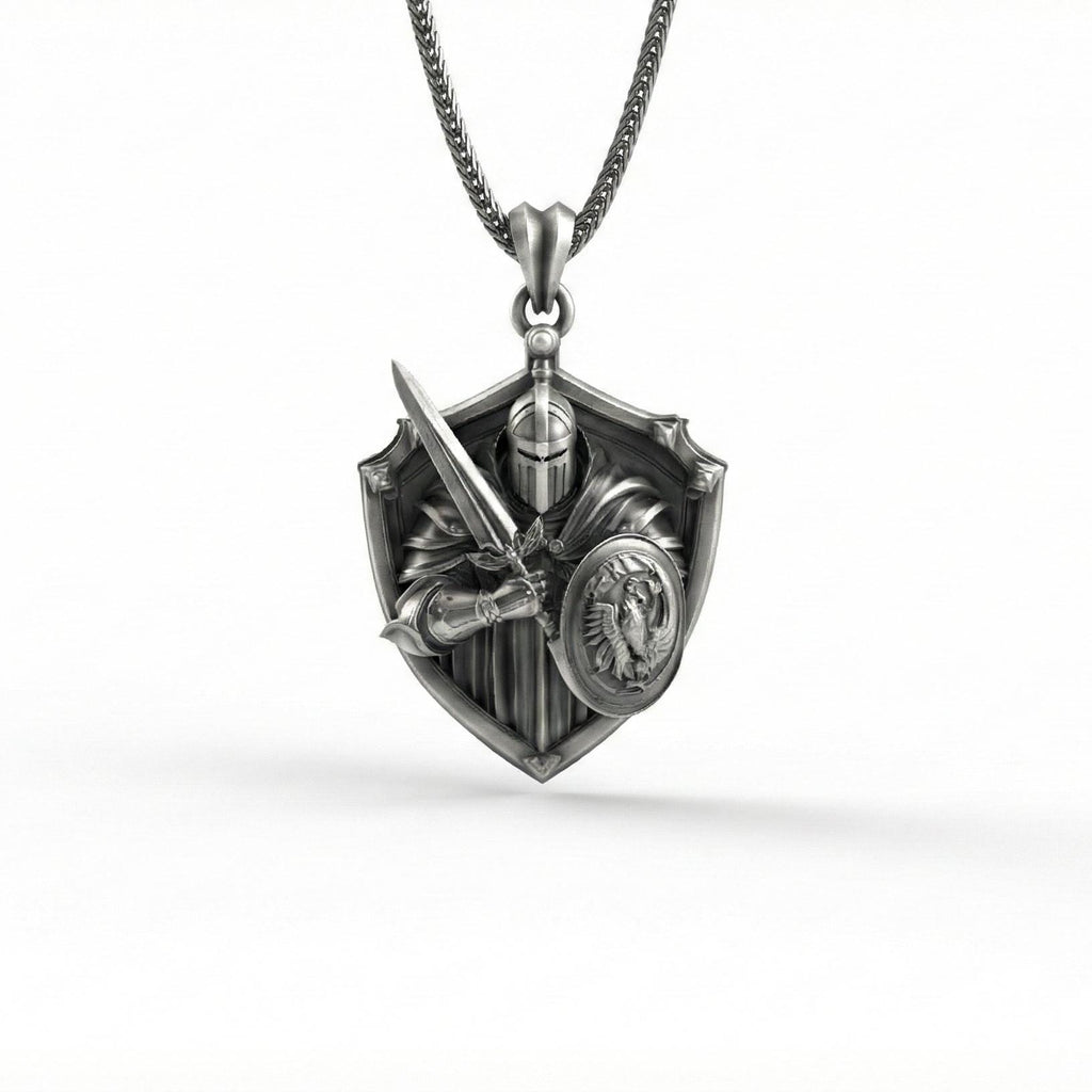 Şövalye Kalkanı Gümüş Kolye Ortaçağ Savaşçı Takısı