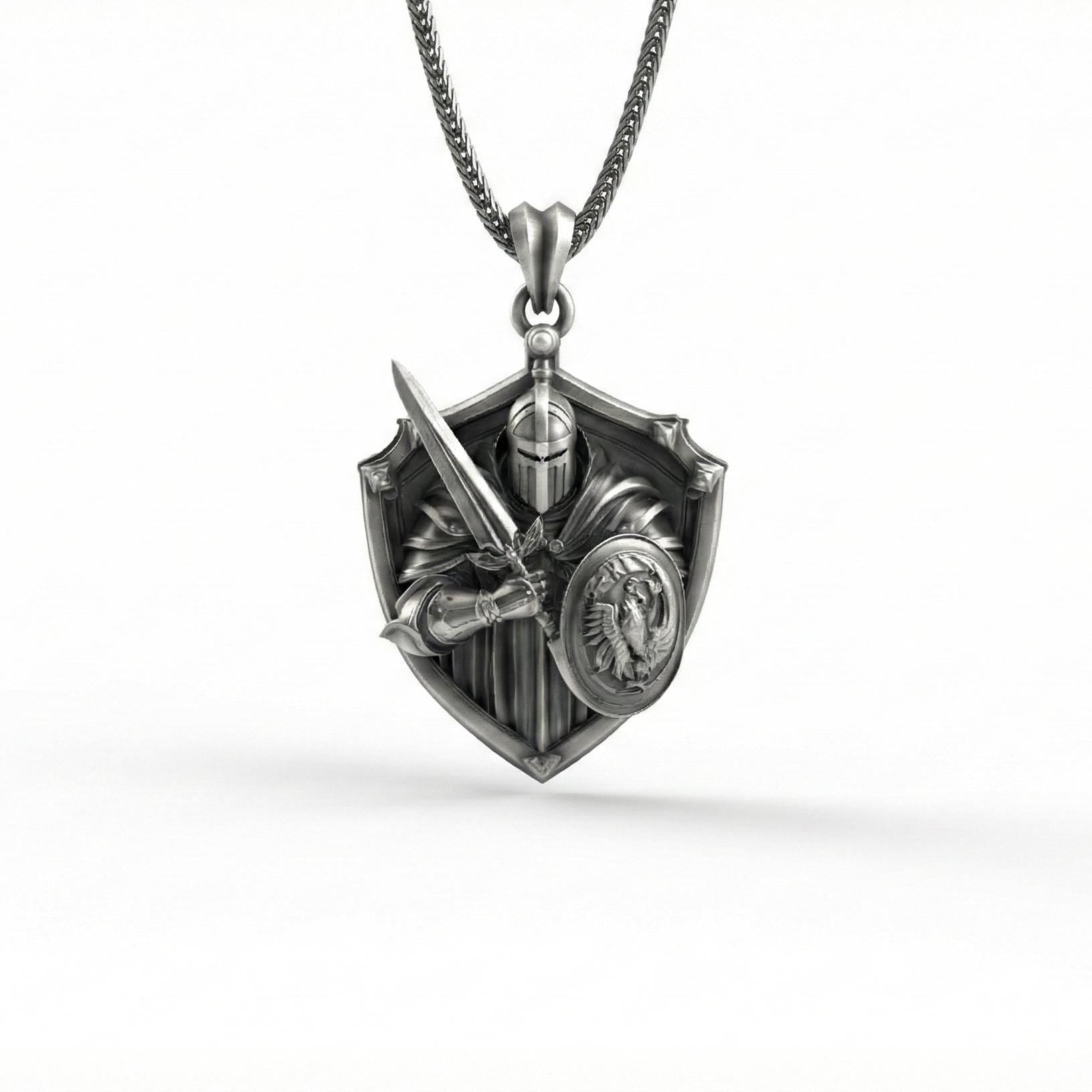 Şövalye Kalkanı Gümüş Kolye Ortaçağ Savaşçı Takısı