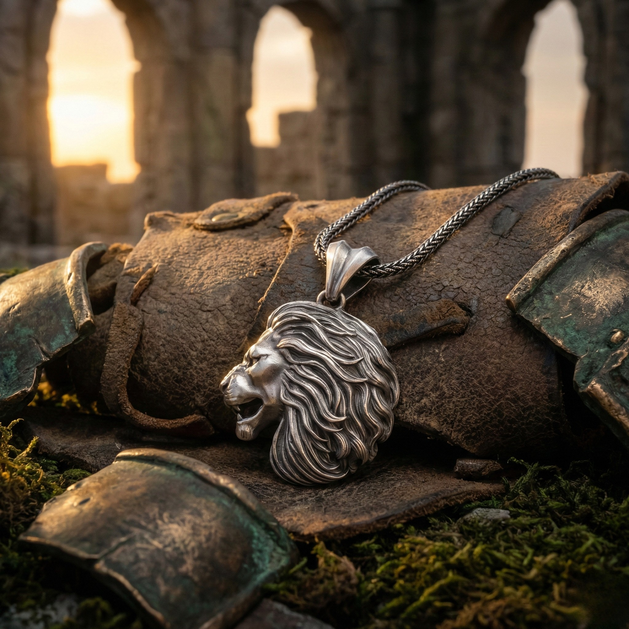 Aslan Kolye: Gotik Oksitli Gümüş - Erkekler İçin El Yapımı