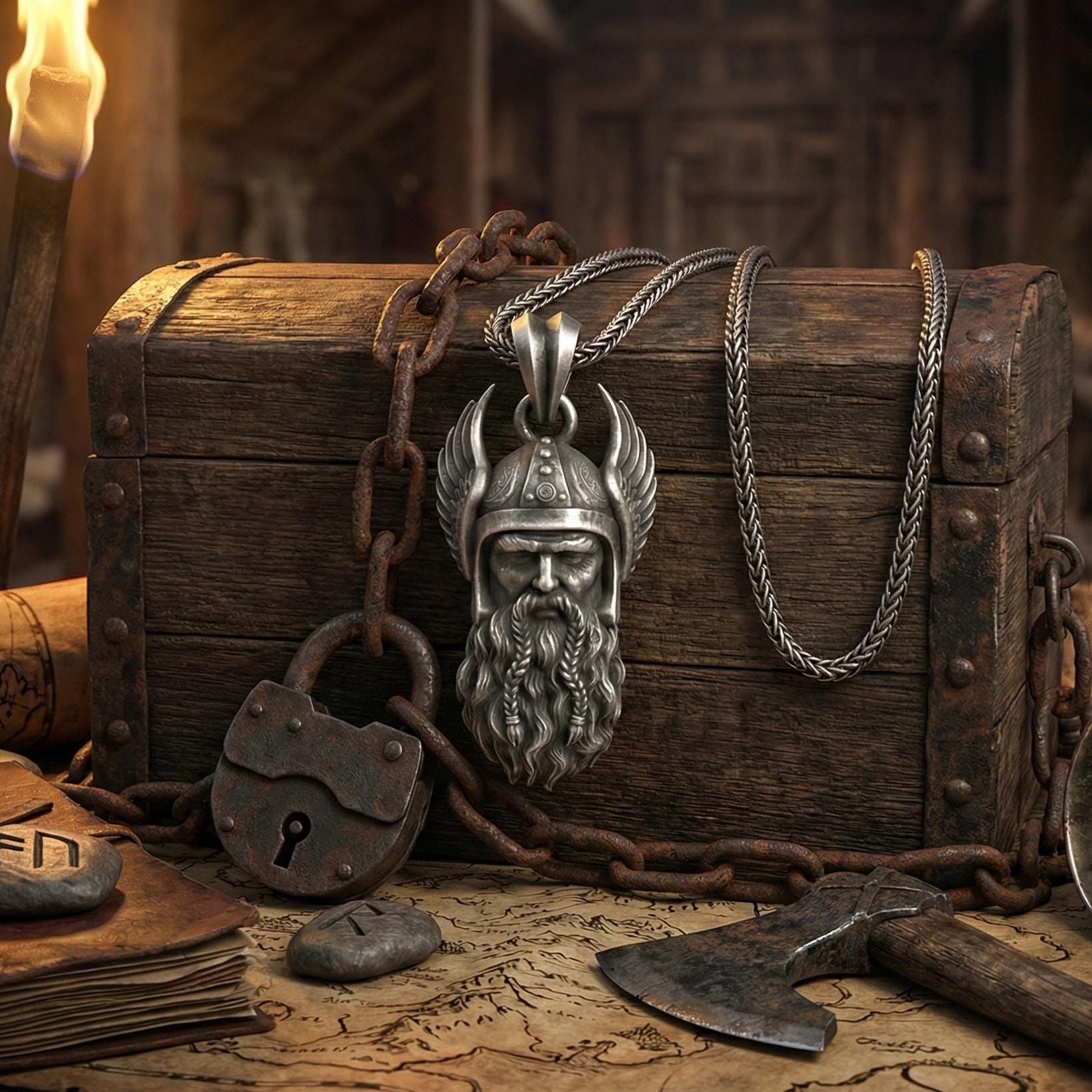 Viking Odin Kolye Ucu Oksitlenmiş Gümüş İskandinav Mitolojisi Temalı Takı
