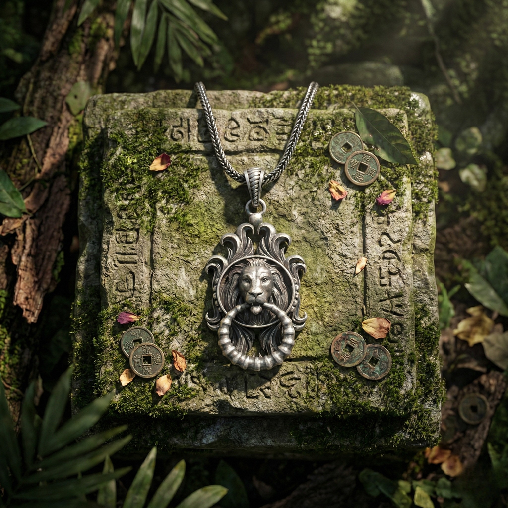 Gotik Aslan Kolye - El Yapımı Oksitli 925 Ayar Gümüş