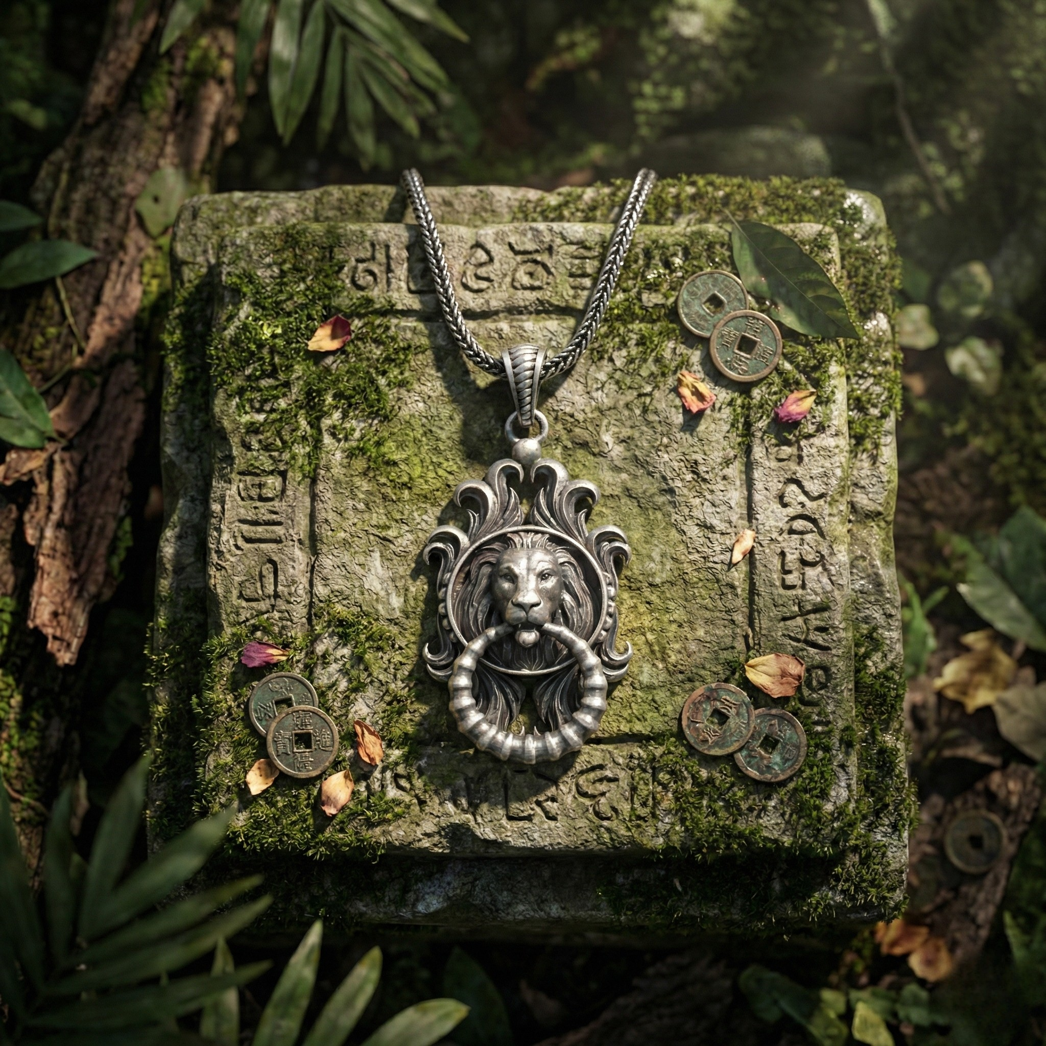 Gotik Aslan Kolye - El Yapımı Oksitli 925 Ayar Gümüş