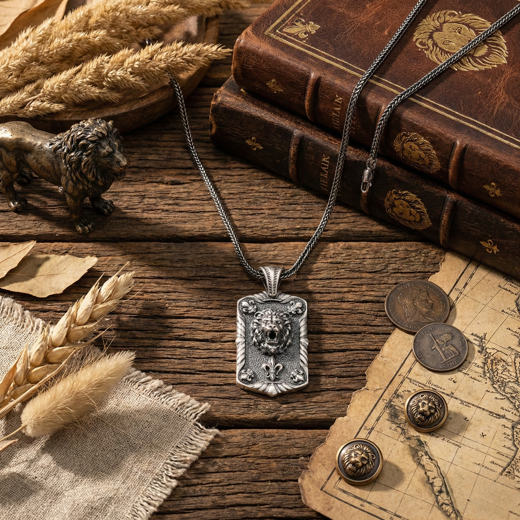 Aslan Kolye: El Yapımı Gotik Oksitli Gümüş Erkekler İçin