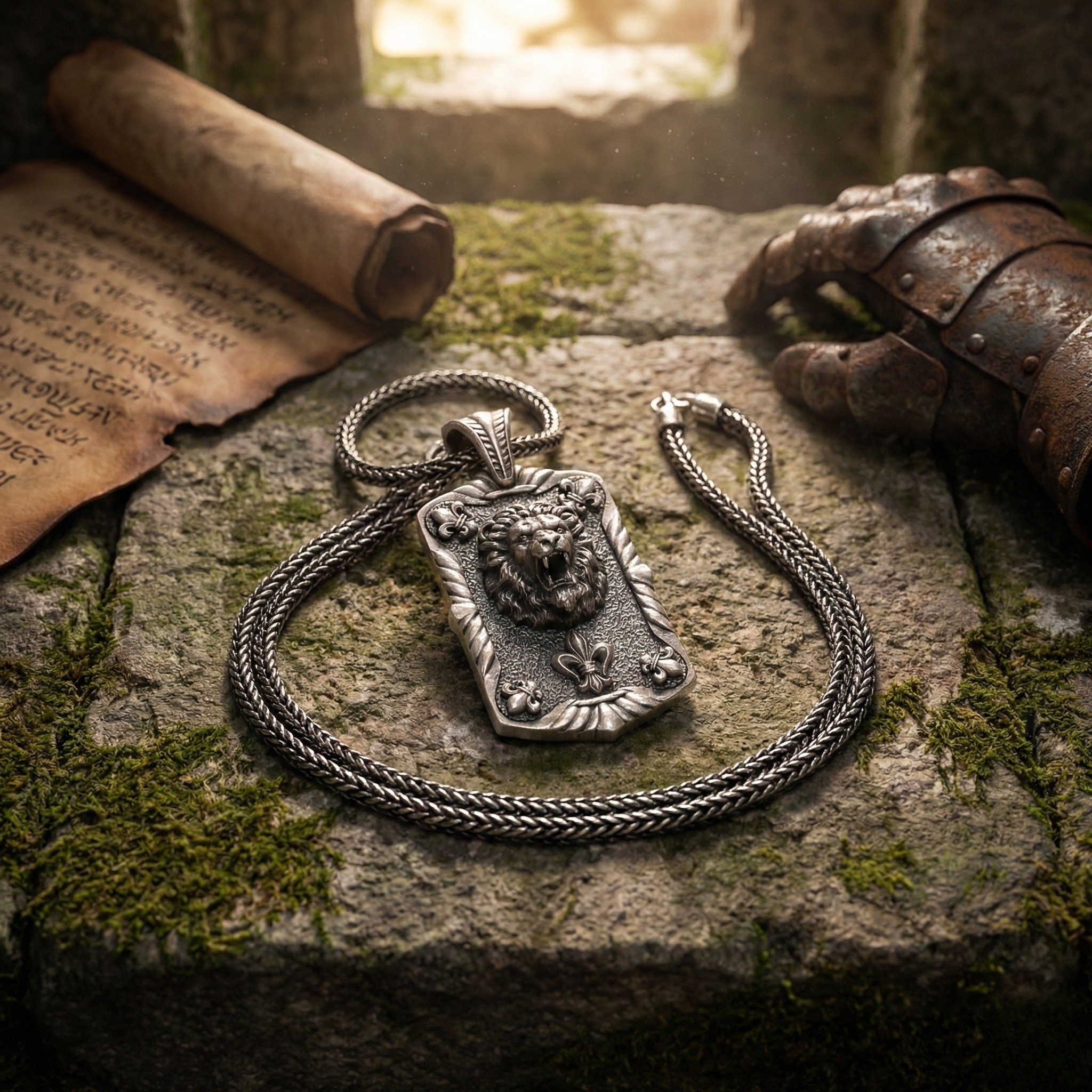 Aslan Kolye: El Yapımı Gotik Oksitli Gümüş Erkekler İçin
