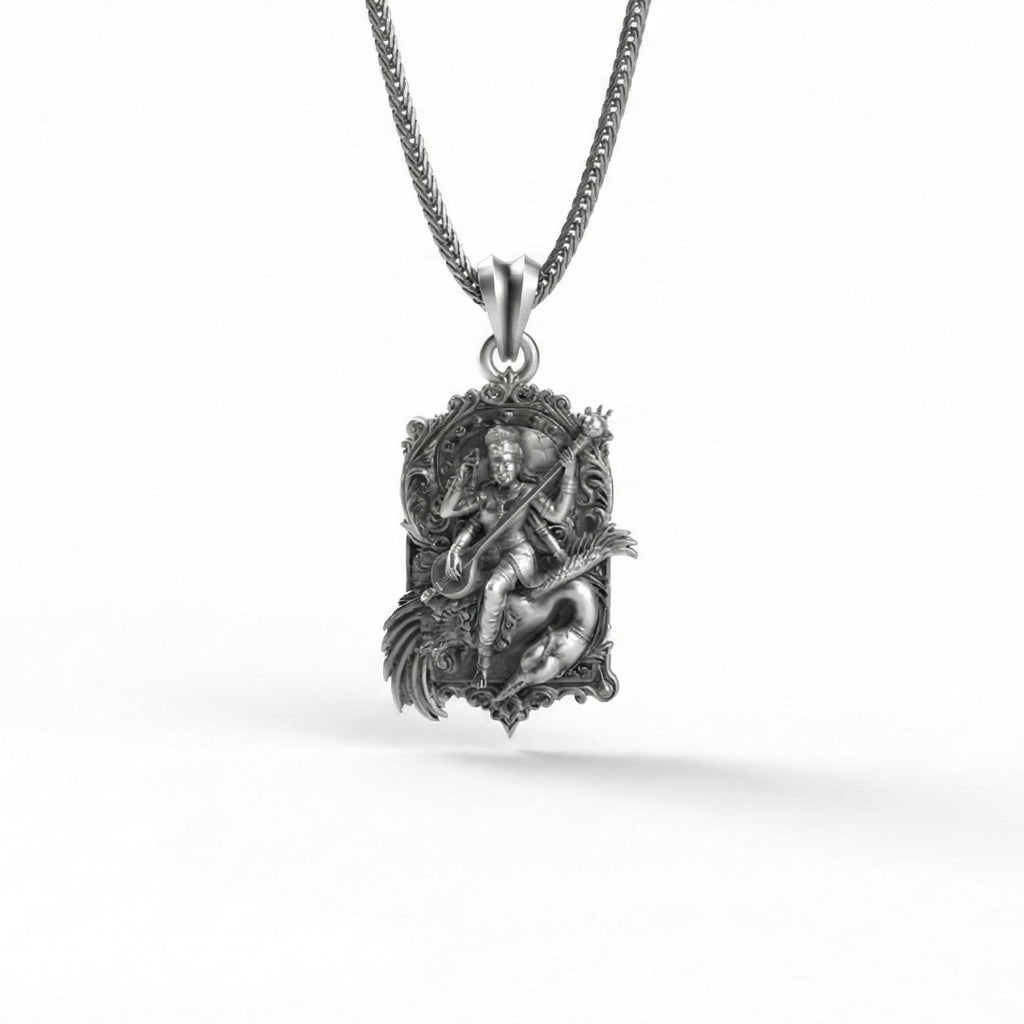 Saraswati Tanrıçası Gümüş Kolye Ucu Hindu Takısı