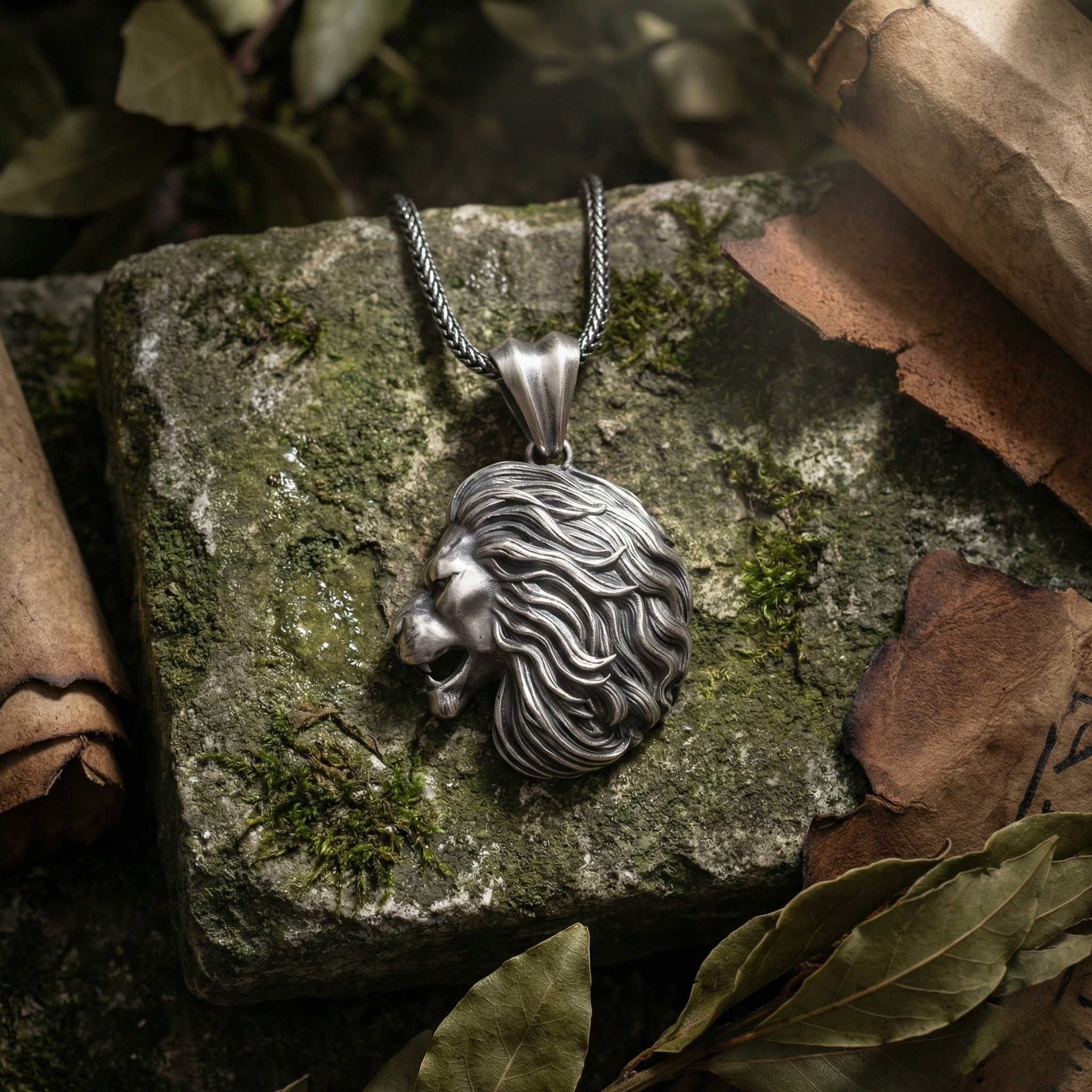 Aslan Kolye: Gotik Oksitli Gümüş - Erkekler İçin El Yapımı