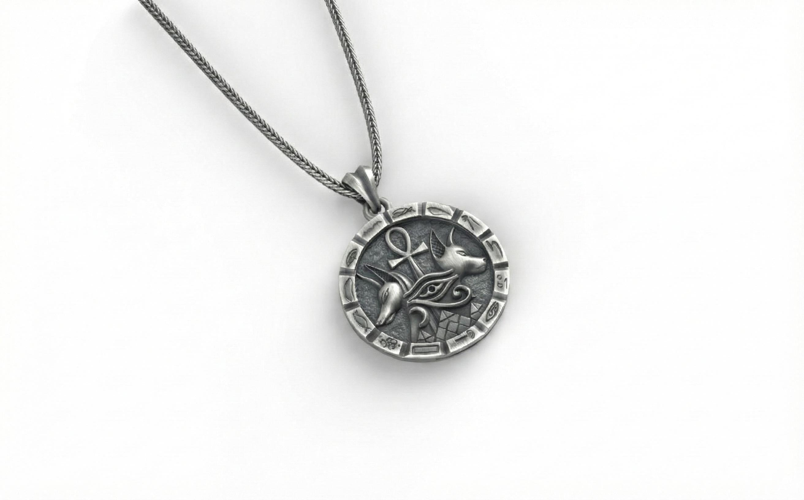 Antik Gümüş Anubis Ankh Horus'un Gözü Kolye Mısır Titolojisi Takı