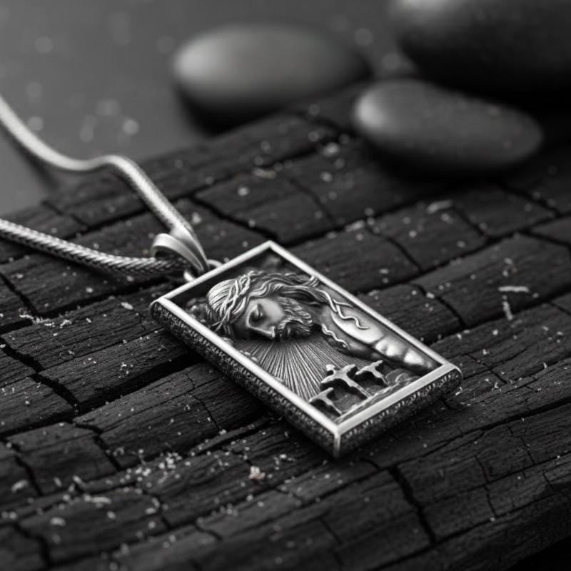 İsa Mesih Kolye Ucu, Oksitlenmiş Gümüş, Dini Takı