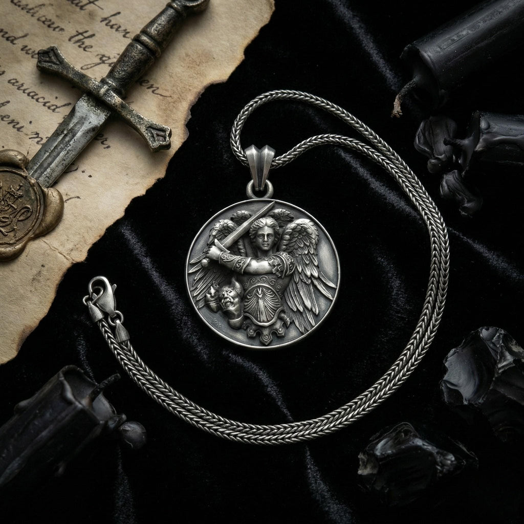 Başmelek Mikail Kolye Antik Gümüş Aziz Mikail Madalyası