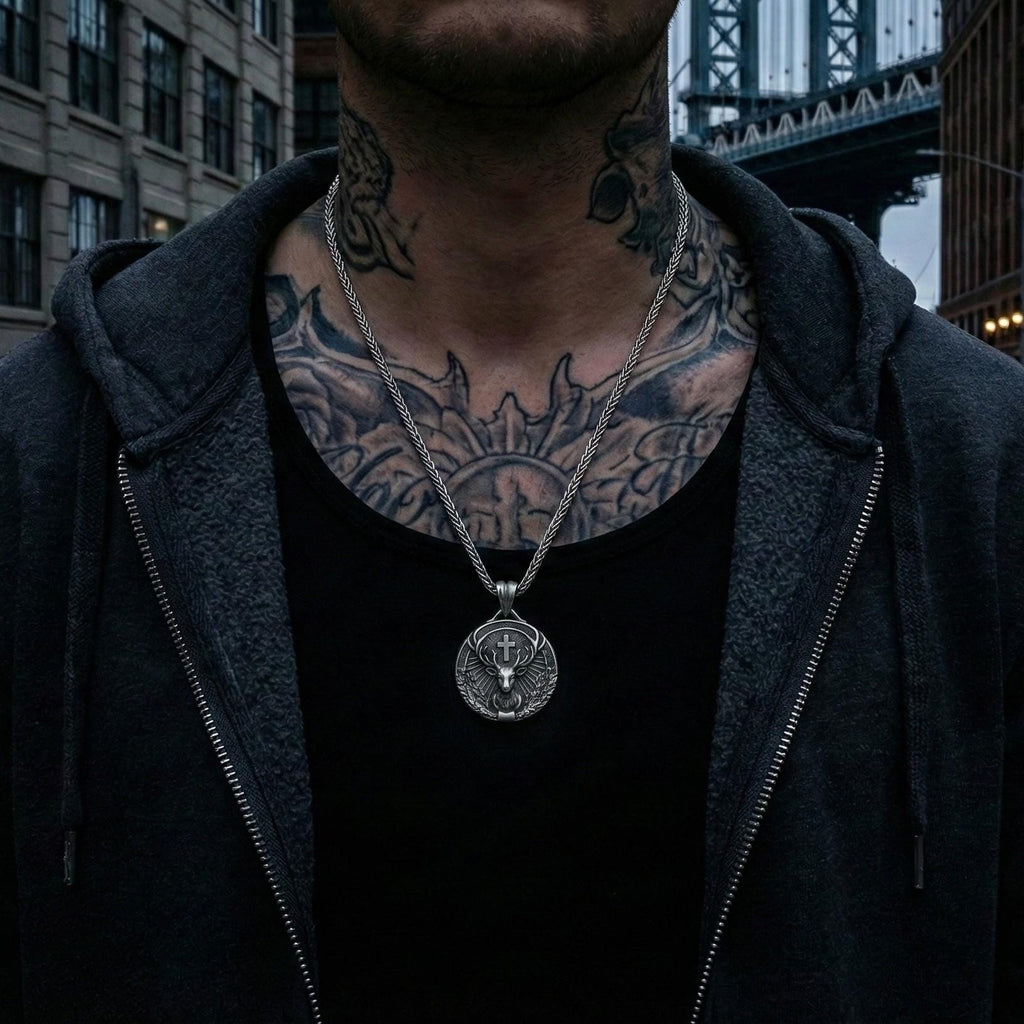 Aziz Hubertus Geyik Kolye Ucu Oksitlenmiş Gümüş Hristiyan Avcılık Sembolü Takı