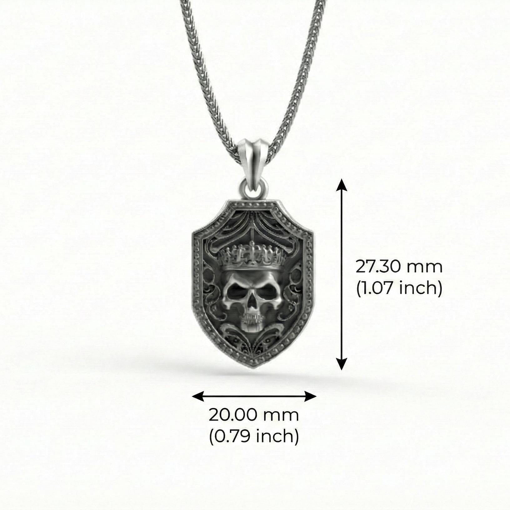 Taçlı Kafatası Oksitlenmiş Gümüş Kolye