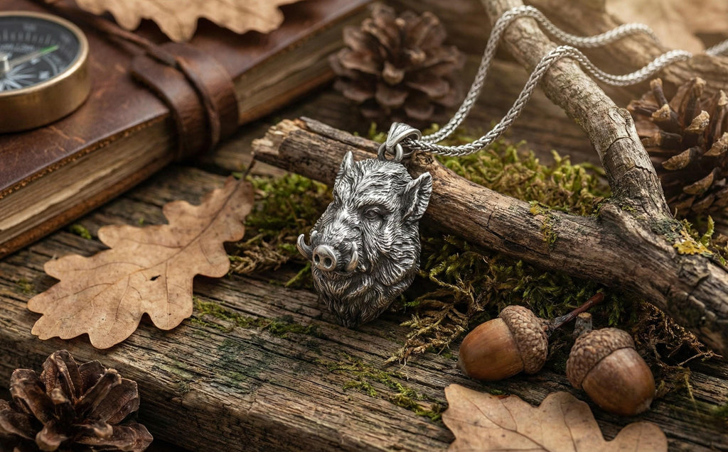 Yaban Domuzu Kolye Gümüş Hayvan Takısı