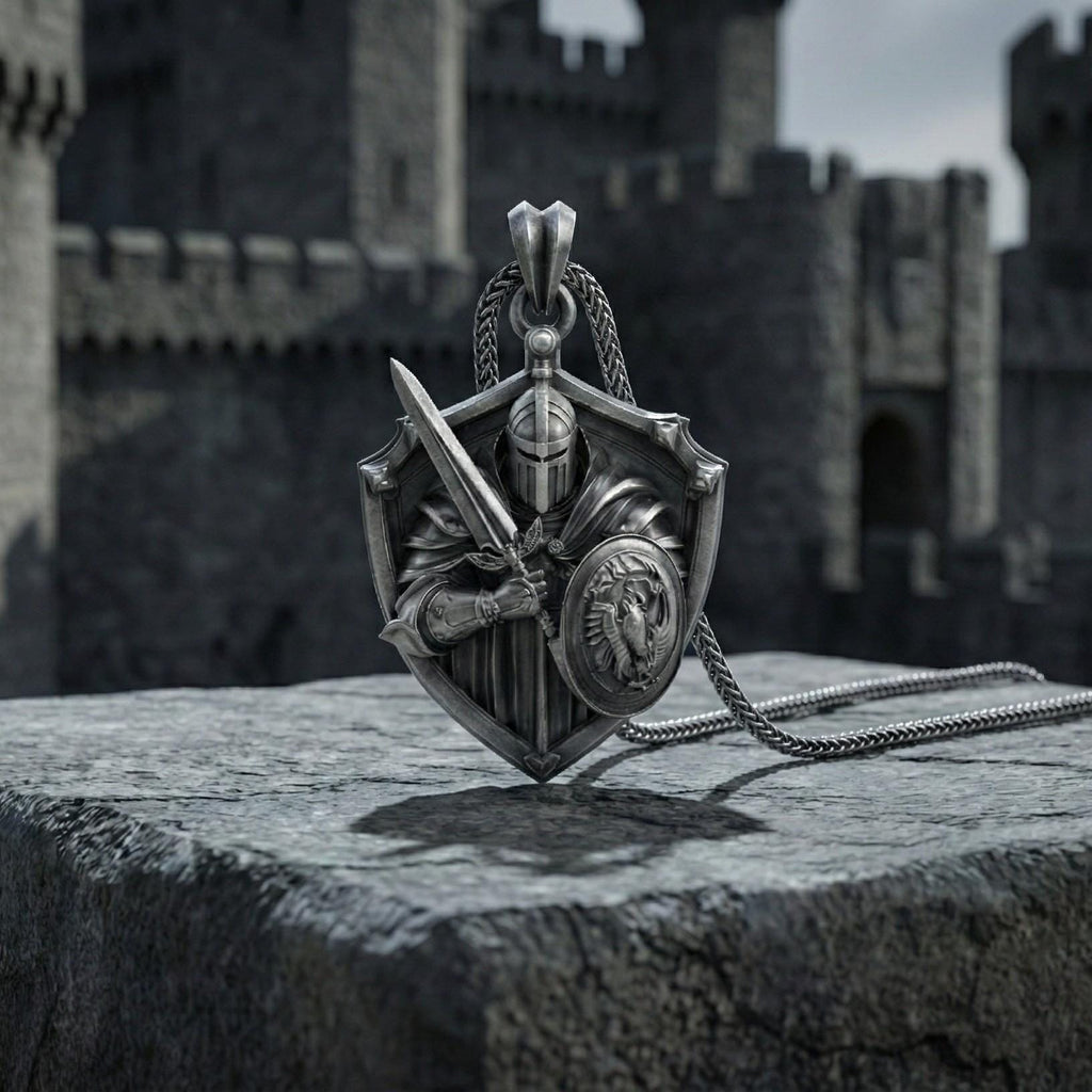 Şövalye Kalkanı Gümüş Kolye Ortaçağ Savaşçı Takısı