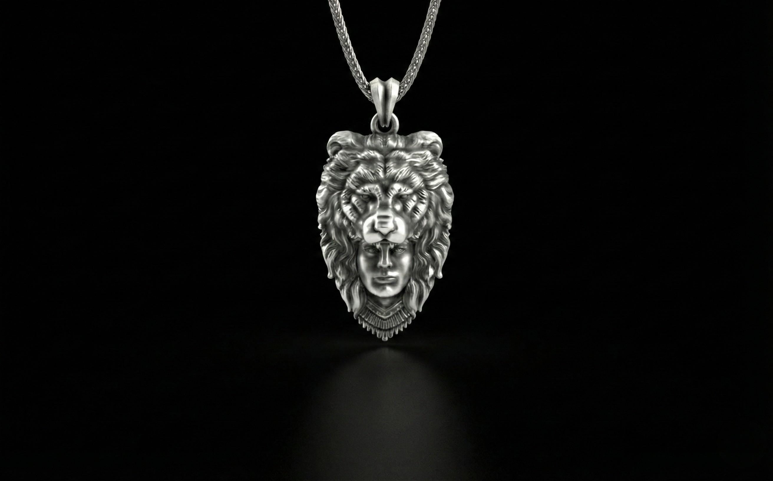 Aslan Başı Takan Avcı Kolye Gümüş Savaşçı Temalı Takı