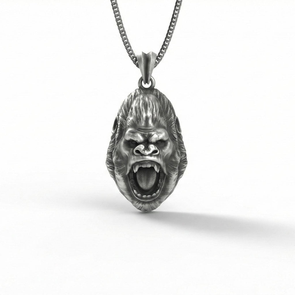 Oksitlenmiş Gümüş Goril Kafası Kolye