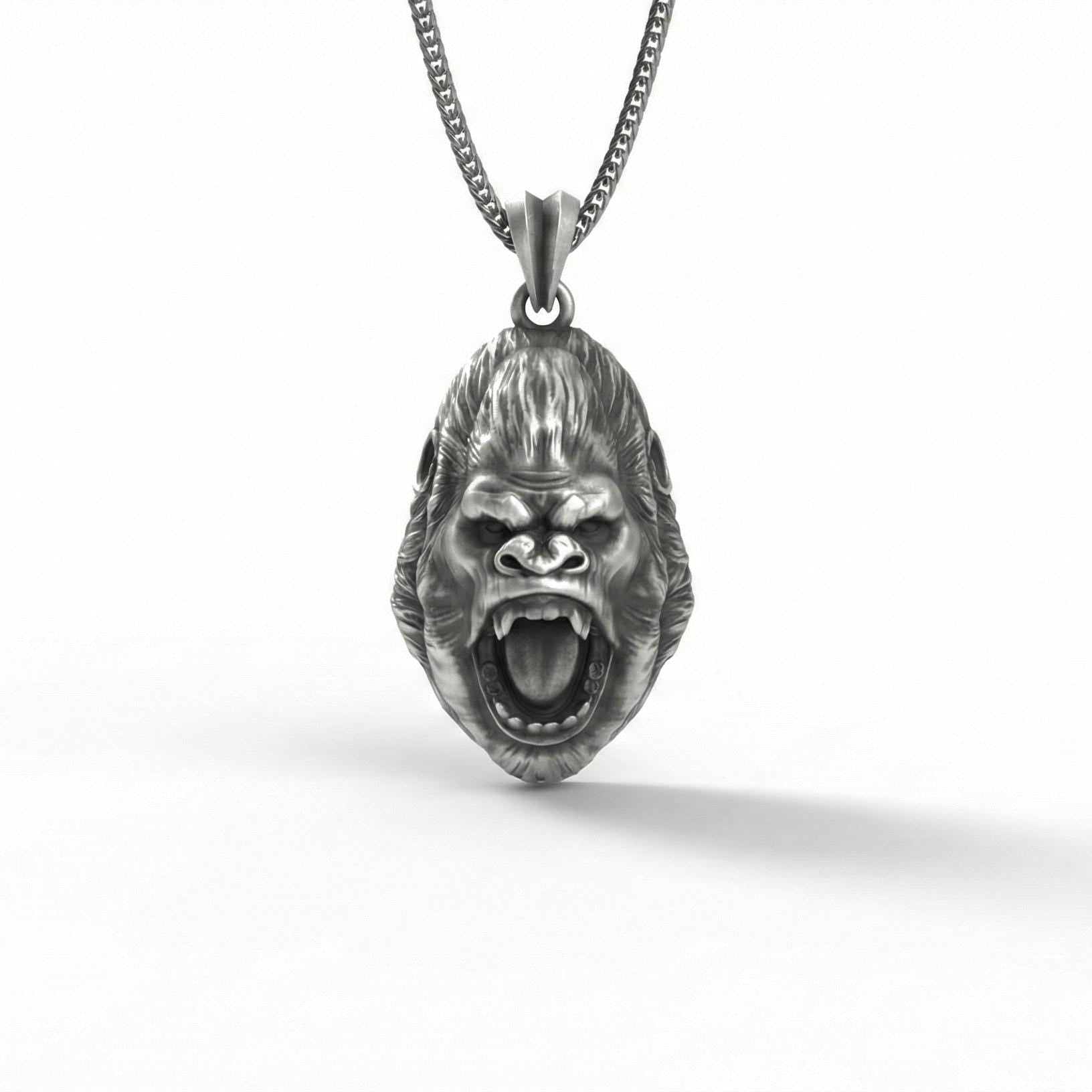Oksitlenmiş Gümüş Goril Kafası Kolye