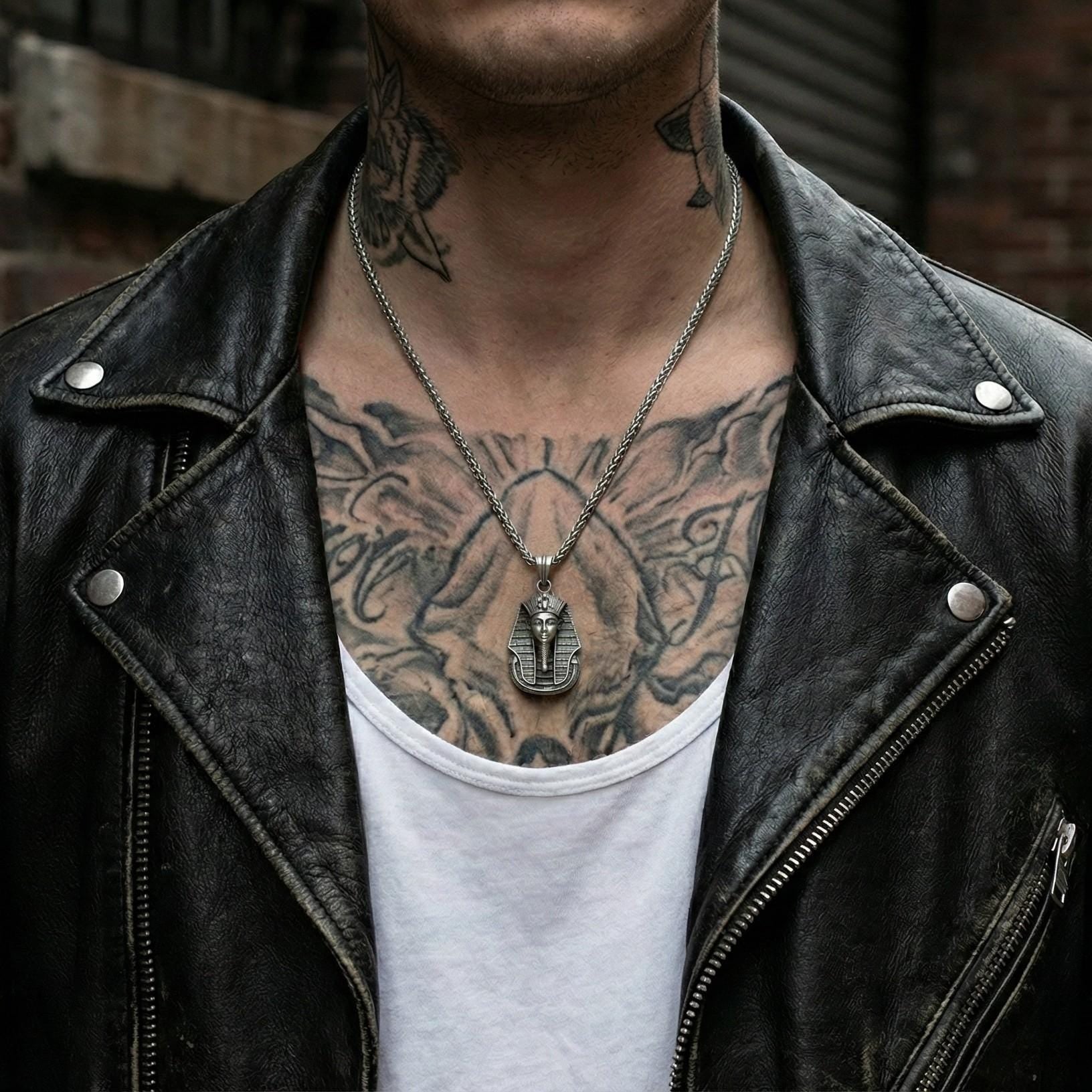 Mısır Firavunu Kolye Ucu, Oksitlenmiş Gümüş Antik Mısır Temalı Takı