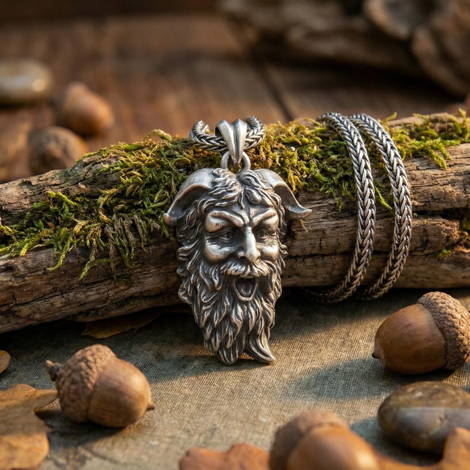 Efsanevi Orman Tanrısı Gümüş Kolye Ucu