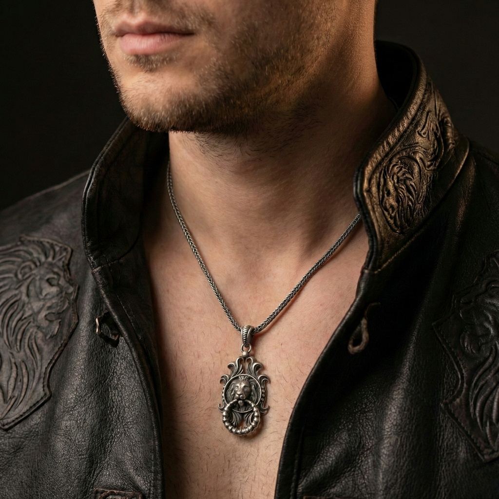 Gotik Aslan Kolye - El Yapımı Oksitli 925 Ayar Gümüş