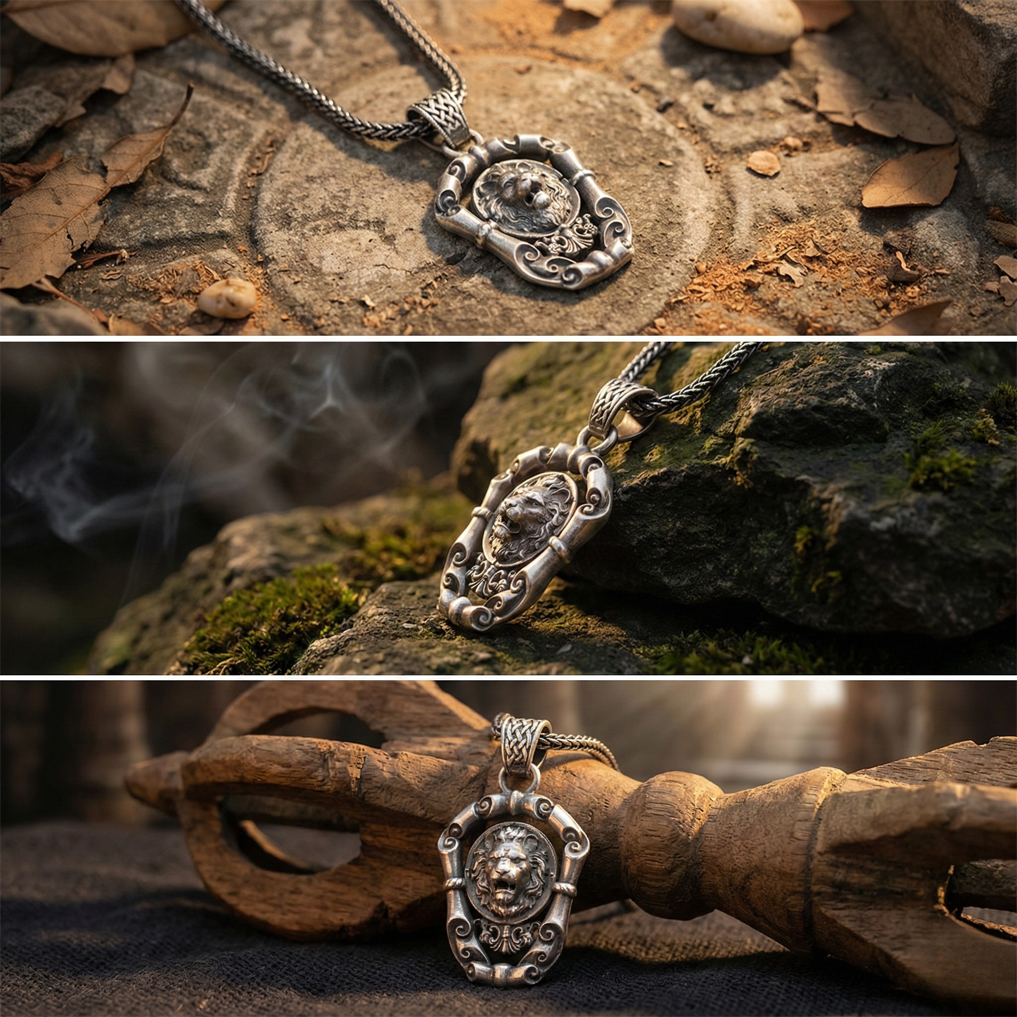 Aslan Kolye: Oksitli 925 Ayar Gümüş - El Yapımı Erkek Takısı