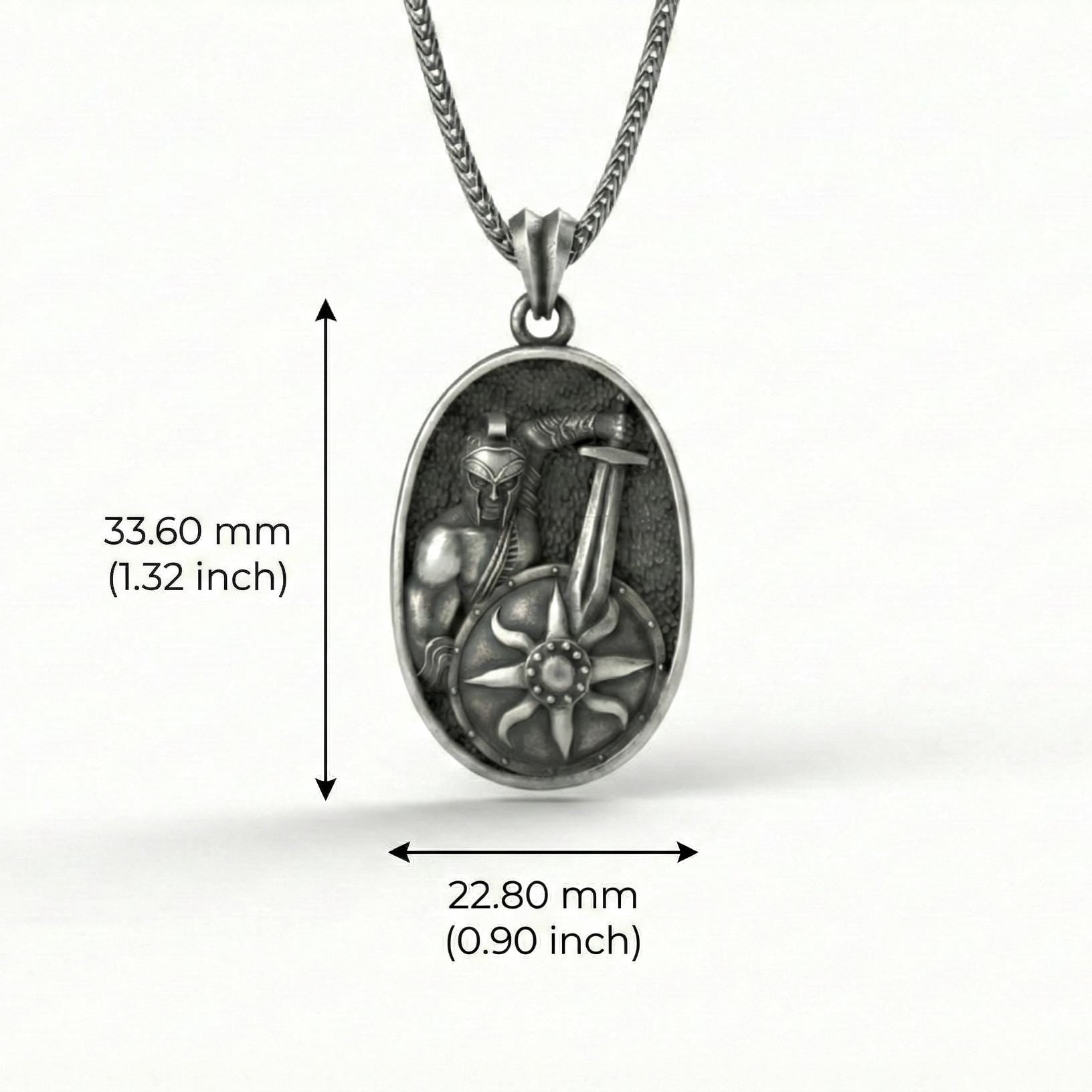 Roma Gladyatör Kolye Ucu Oksitlenmiş Gümüş Savaşçı Kalkanı Şeklinde Takı