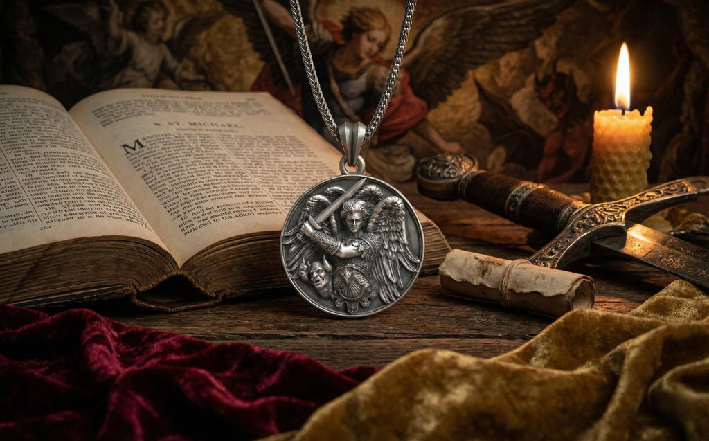 Başmelek Mikail Kolye Antik Gümüş Aziz Mikail Madalyası