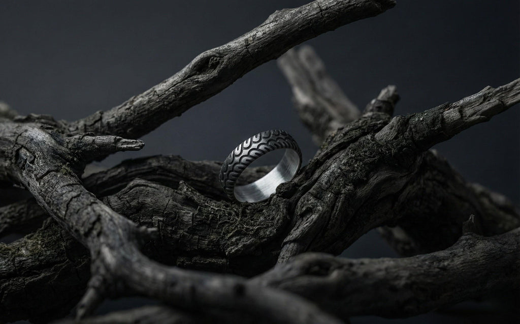 925 Ayar Gümüş Arazi Lastiği Desenli Unisex Yüzük