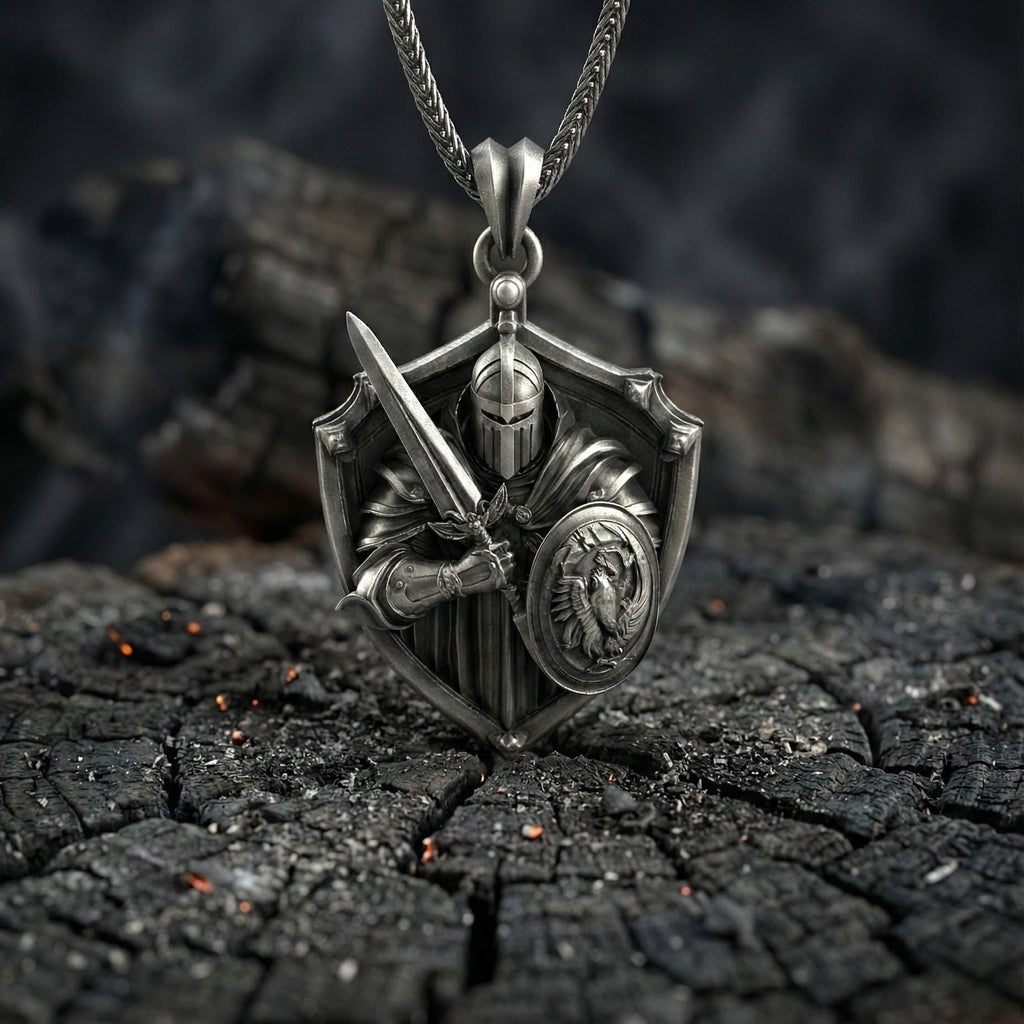 Şövalye Kalkanı Gümüş Kolye Ortaçağ Savaşçı Takısı