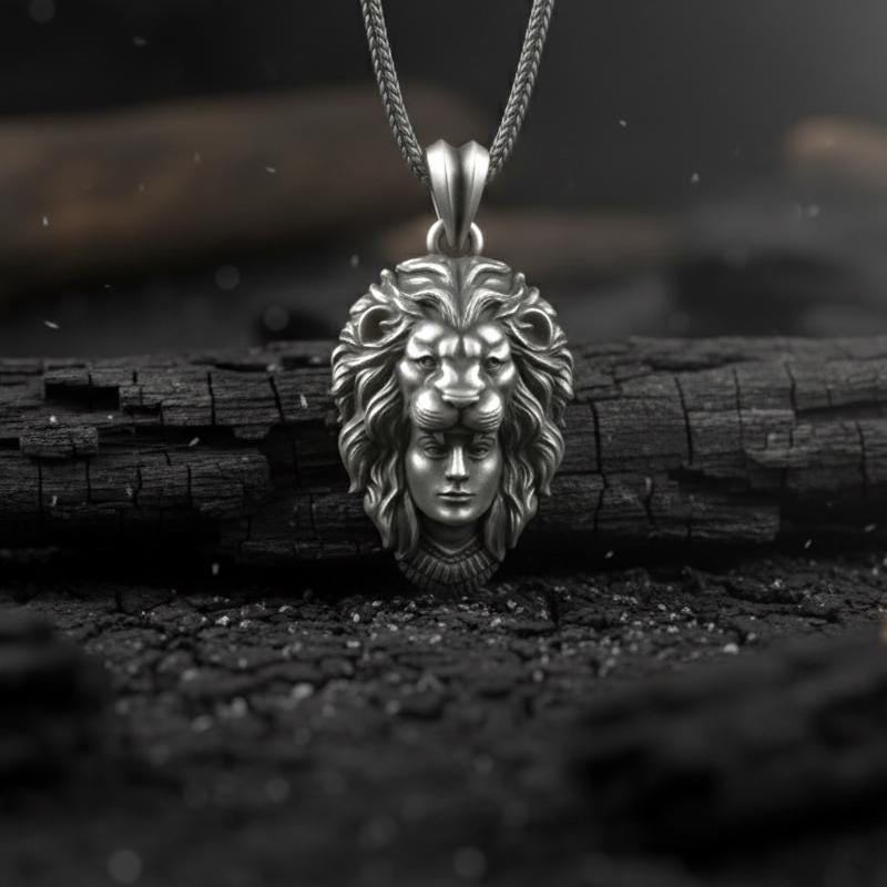 Aslan Başı Takan Avcı Kolye Ucu, Oksitlenmiş Gümüş Takı