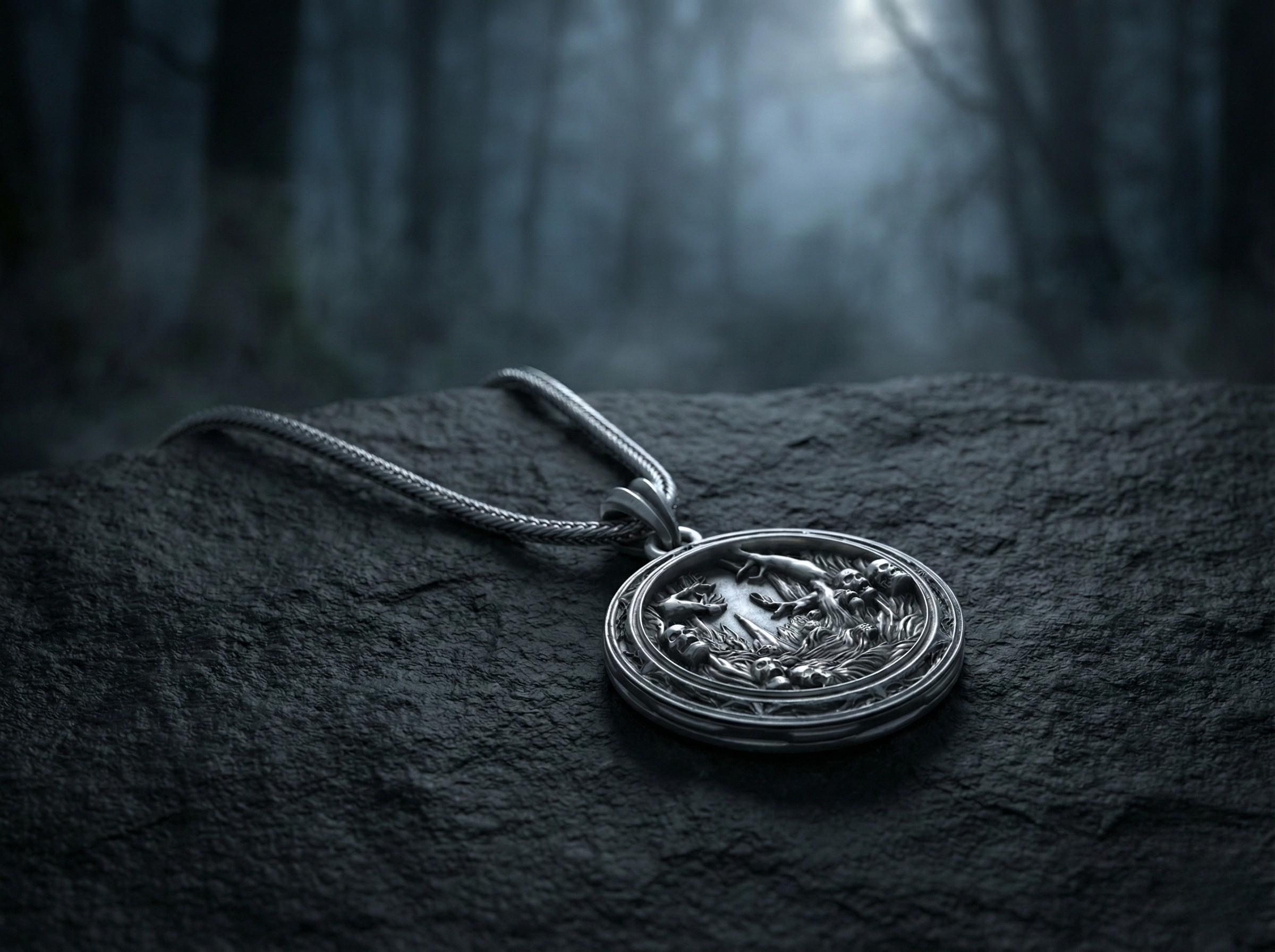 Gotik Kafatası Orman Gümüş Kolye Ucu