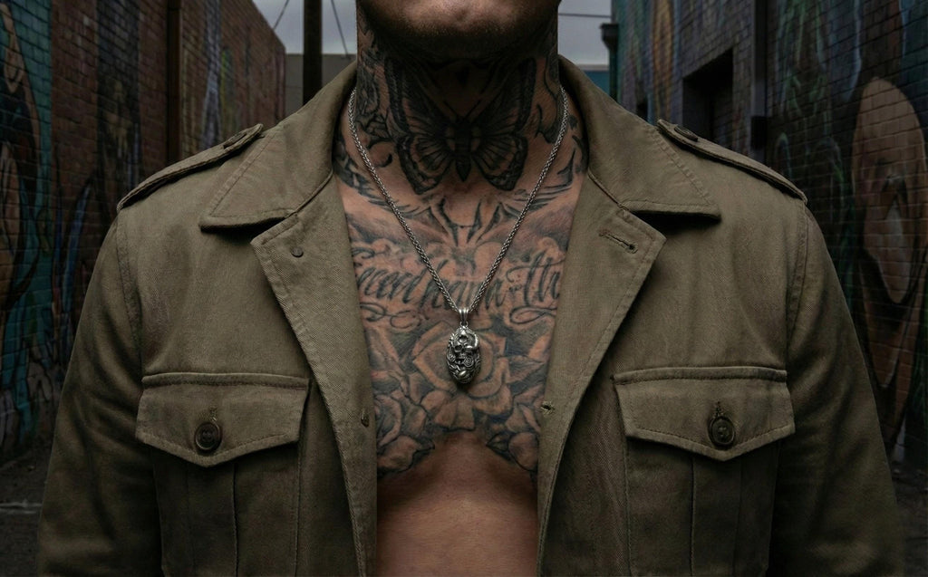 Gümüş Yılan Ve Kafatası Kolye Gotik Tak