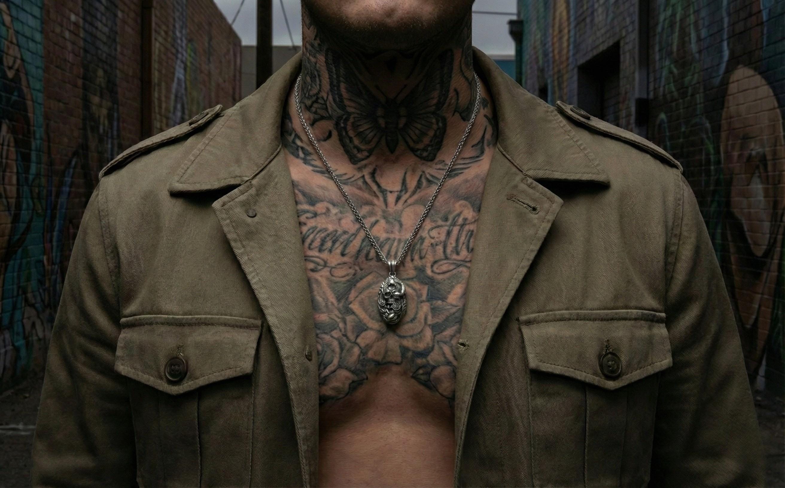 Gümüş Yılan Ve Kafatası Kolye Gotik Tak