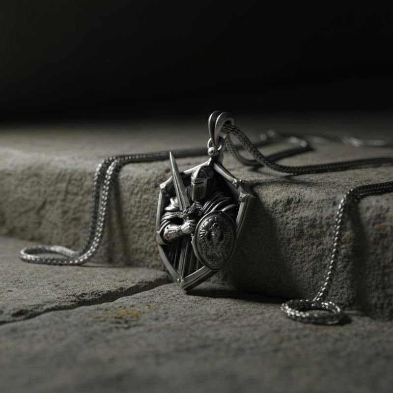 Şövalye Kalkanı Gümüş Kolye Ortaçağ Savaşçı Takısı