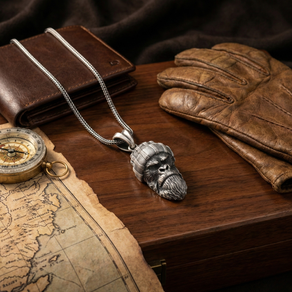 925 Ayar Gümüş Goril Kolye: El Yapımı Oksitli Erkek Kolyesi