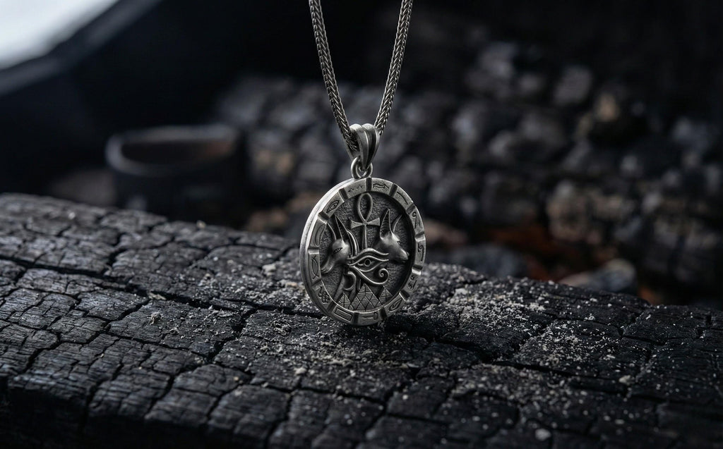 Antik Gümüş Anubis Ankh Horus'un Gözü Kolye Mısır Titolojisi Takı