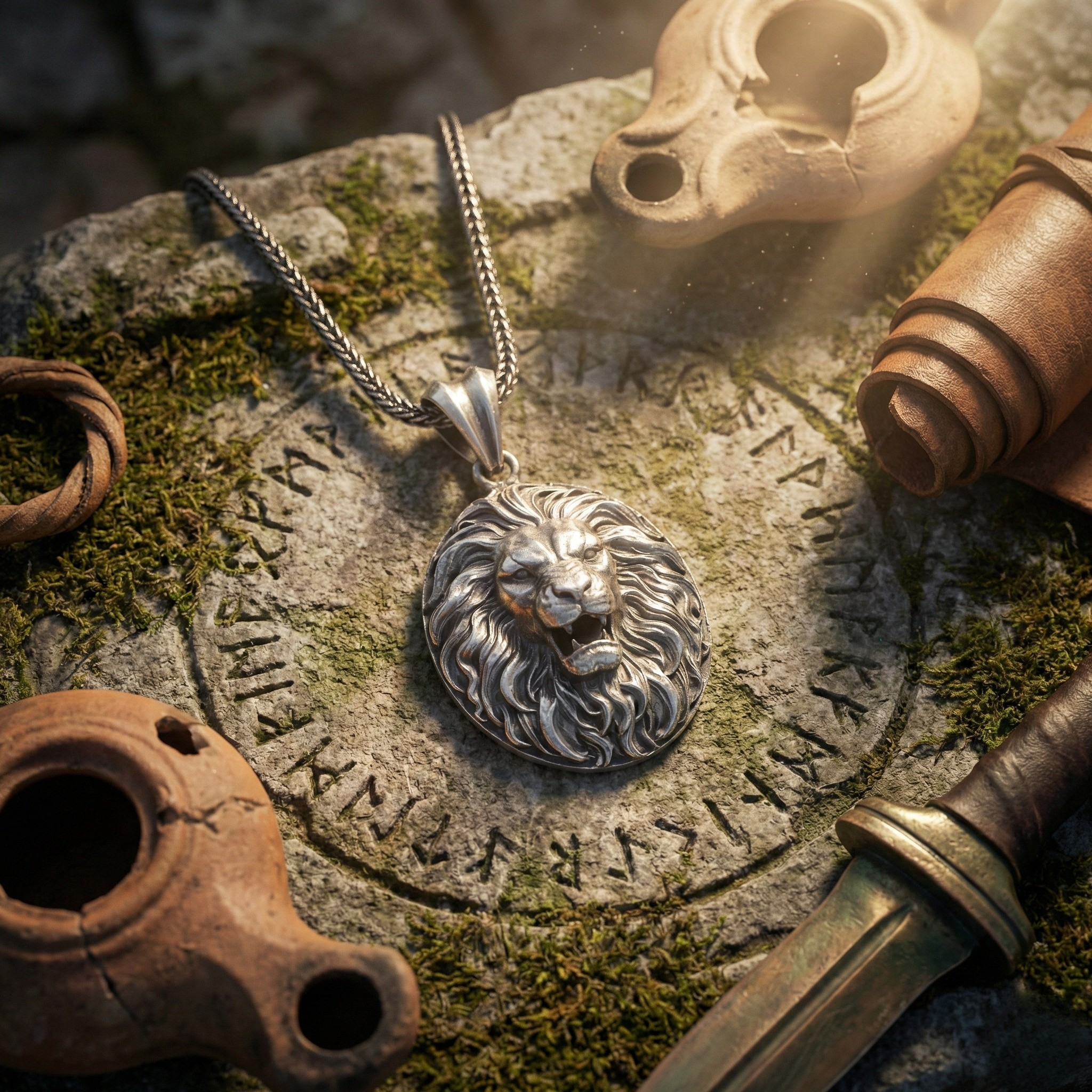 Aslan Kolye: Oksitli Gümüş - El Yapımı Erkek Takısı