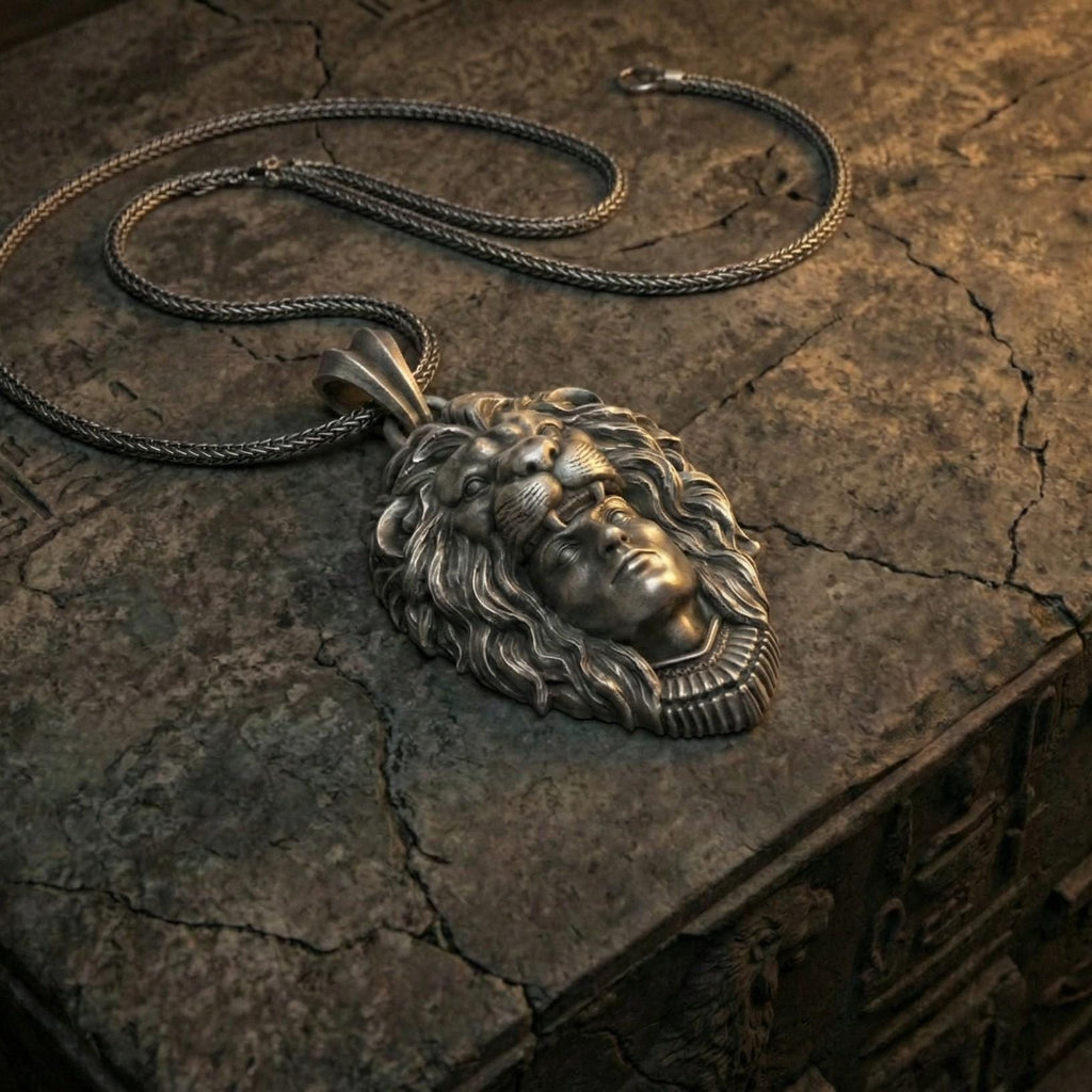 Aslan Başı Takan Avcı Kolye Ucu, Oksitlenmiş Gümüş Takı