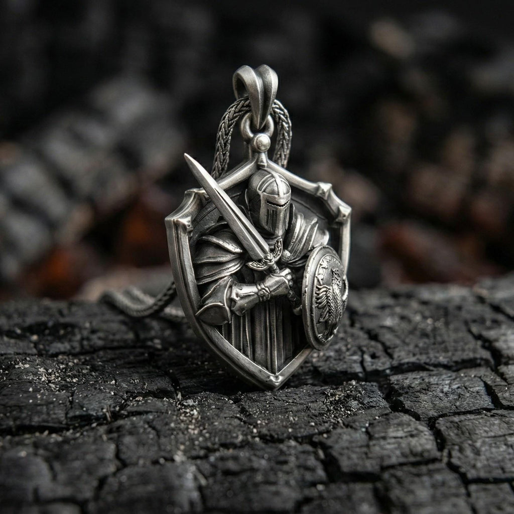Şövalye Kalkanı Gümüş Kolye Ortaçağ Savaşçı Takısı