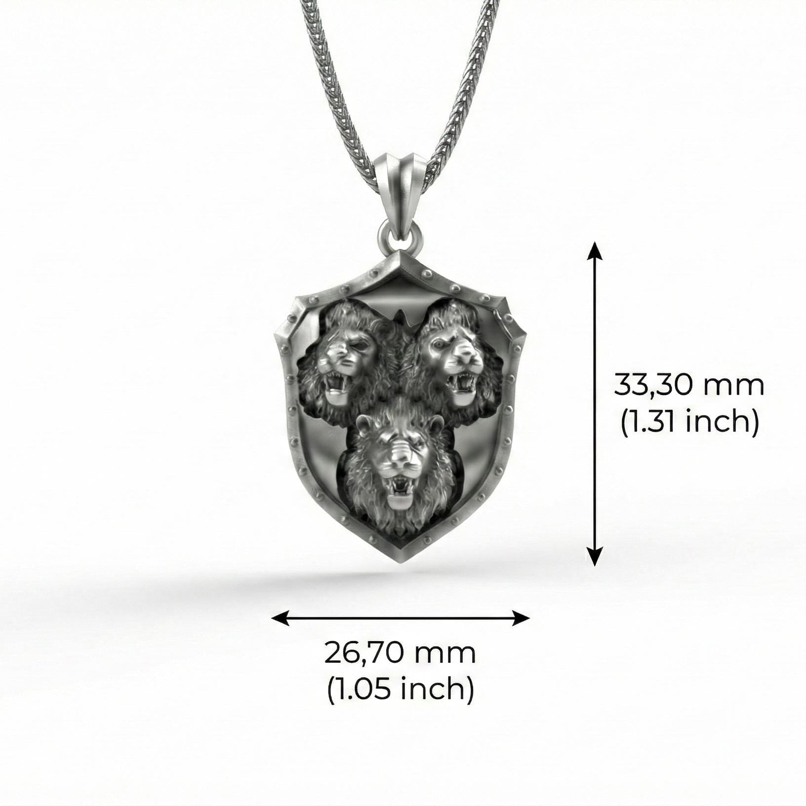 Üç Aslan Kalkan Kolye Ucu Oksitlenmiş Gümüş Takı