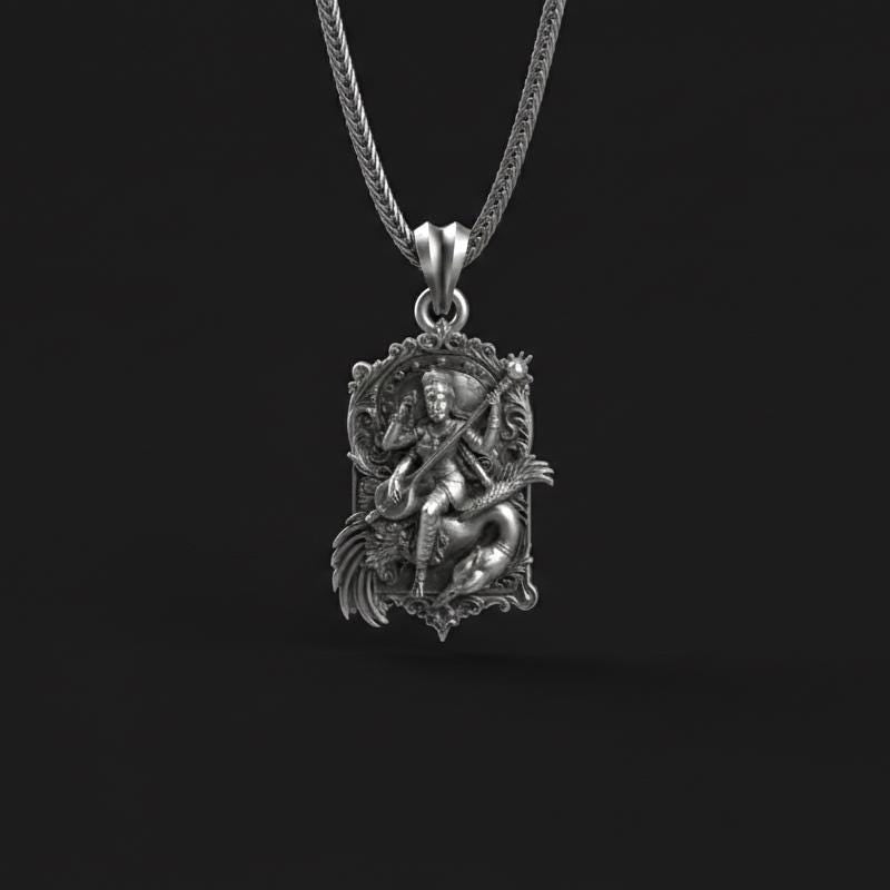 Saraswati Tanrıçası Gümüş Kolye Ucu Hindu Takısı