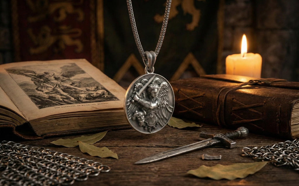 Başmelek Mikail Kolye Antik Gümüş Aziz Mikail Madalyası