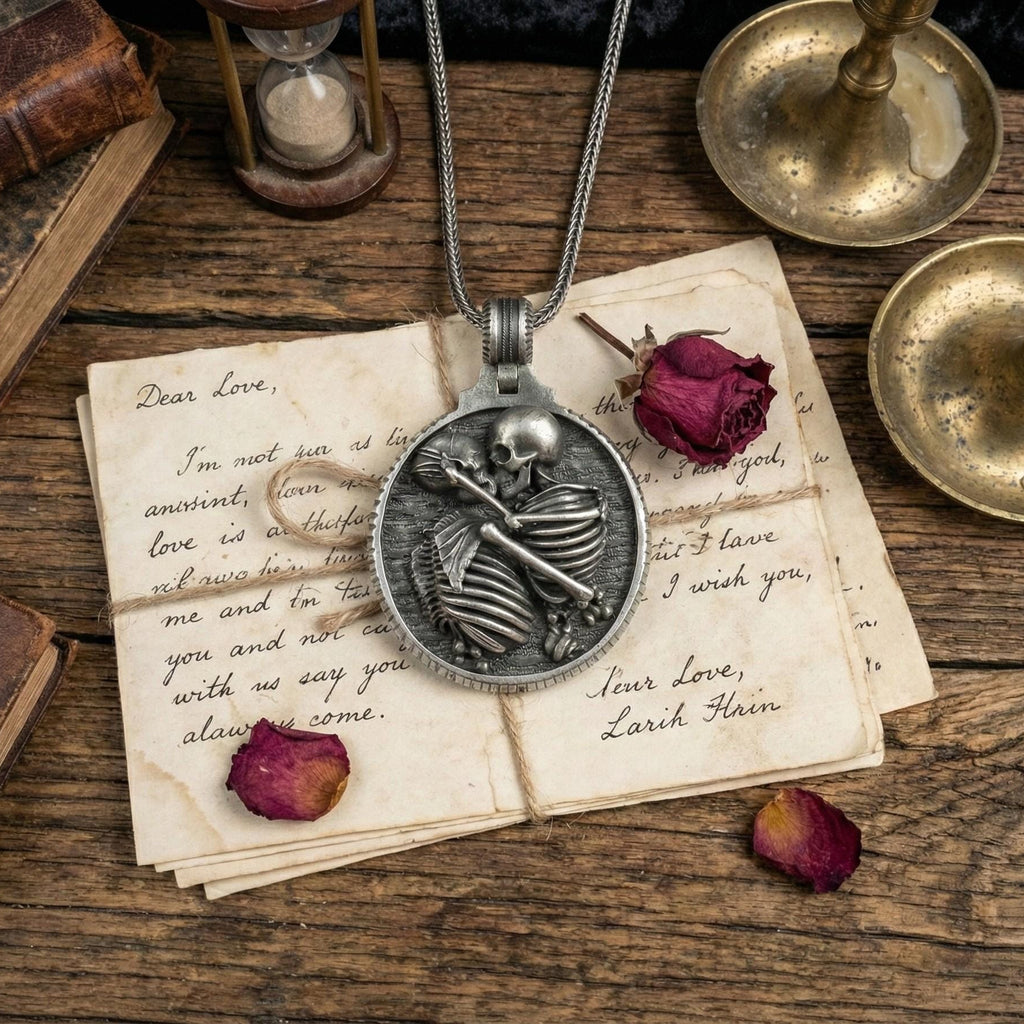 Gümüş Sarılan İskelet Çift Kolye Gotik Takı